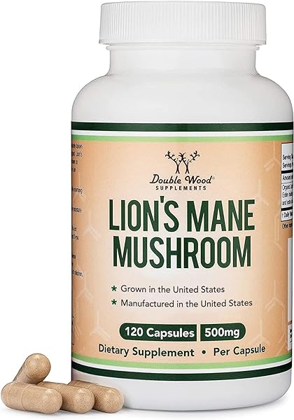 Lions Mane Supplement Mushroom Capsules (Two Month Supply - 120 Count) for Brain Support and Immune Health (Third Party Tested, Grown and Manufactured in The USA) by Double Wood in Pakistan