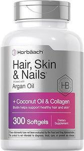 Hair Skin and Nails Vitamins | 300 Softgels | with Biotin and Collagen | Infused with Argan Oil and Coconut Oil | Non-GMO, Gluten Free Supplement | by Horbaach in Pakistan