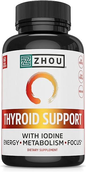 Zhou Thyroid Support Complex with Iodine Supplement, Increase Energy, Fight Brain Fog with Vitamin B12, Iodine, Magnesium, Zinc, Selenium, No Soy, Gluten-Free, 30 Servings, 60 Caps in Pakistan in Pakistan