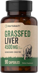 Grass Fed Beef Liver Supplement | 4500mg | 90 Capsules | Desiccated, Pasture Raised, Grain Free, Non-GMO | by Horbaach in Pakistan