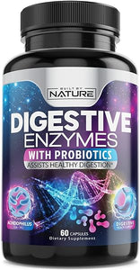 Digestive Enzymes for Optimal Digestive Health - Bromelain, Lactase, Lipase, Papain, Probiotics & Prebiotics - Relief from Bloating, Gas & Constipation, Gut Health & Immune Support - 60 Capsules in Pakistan