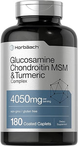Glucosamine Chondroitin with Turmeric & MSM | 4050 mg | 180 Caplets | Triple Strength Formula | Non-GMO, Gluten Free | by Horbaach in Pakistan