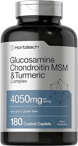 Glucosamine Chondroitin with Turmeric & MSM | 4050 mg | 180 Caplets | Triple Strength Formula | Non-GMO, Gluten Free | by Horbaach in Pakistan in Pakistan