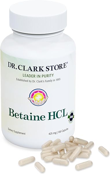 Dr. Clark Betaine HCL Digestive Enzymes - Acid Reflux Medicine, Hydrochloric Acid Protein Supplement, Optimal Digestion Formula, 100 Gelatin Capsules, 425 mg in Pakistan in Pakistan