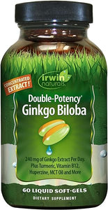 Irwin Naturals Double-Potency Ginkgo Biloba 240mg Extra Strength Brain Health Supplement - Enhance Memory, Mental Focus, Alertness, Concentration & Herbal Energy Booster - 60 Liquid Softgels in Pakistan