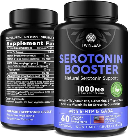 Natural Serotonin Supplement - Made in USA 5HTP Serotonin & Cortisol Manager - Serotonin Booster Vitamin Supplement for Women with 5-HTP, Vitamin B6, B12, GABA, L Theanine, L Tryptophan - 60 capsules in Pakistan