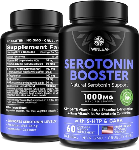 Natural Serotonin Supplement - Made in USA 5HTP Serotonin & Cortisol Manager - Serotonin Booster Vitamin Supplement for Women with 5-HTP, Vitamin B6, B12, GABA, L Theanine, L Tryptophan - 60 capsules in Pakistan in Pakistan