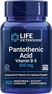 Life Extension Pantothenic Acid 500 mg – Pantothenic Acid with Calcium Supplement – Essential B Vitamin For Optimal Health - Once Daily - Gluten-Free, Non-GMO, Vegetarian – 100 Capsules in Pakistan