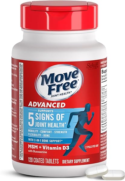 Move Free Advanced Glucosamine Chondroitin MSM + Vitamin D3 Joint Support Supplement, Supports Mobility Comfort Strength Flexibility & Bone + Immune Health - 120 Tablets (60 servings)* in Pakistan in Pakistan