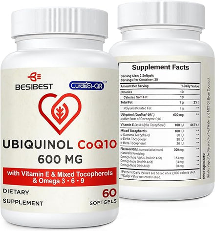 CoQ10 600mg Softgels with Vitamin E & Omega 3, 6, 9, High Absorption Ubiquinol CoQ10 Supplement, Active Coenzyme Q10 for Heart Function, Energy Production, Fertility, 2 Pack in Pakistan