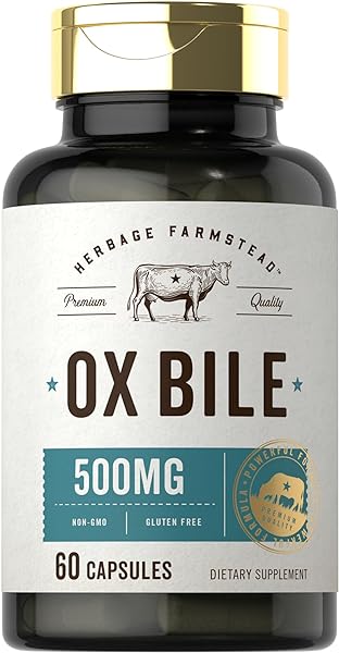 Ox Bile Supplement | 500mg | 60 Capsules | Digestive Enzyme | Non-GMO & Gluten Free | by Herbage Farmstead in Pakistan