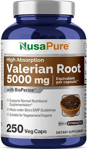 NusaPure Valerian Root 5000 mg Per Veggie Caps, 250 Count, Vegan, Non-GMO, Gluten-Free, Bioperine in Pakistan