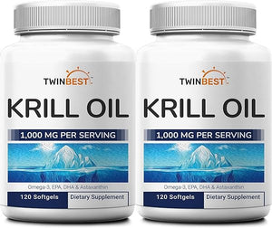 2 Pack Antarctic Krill Oil Softgels, 1000mg Per Serving, 240 Count – Rich in Omega 3 Fatty Acids, EPA, DHA, Phospholipids, and Astaxanthin – Antioxidant Supplement in Pakistan
