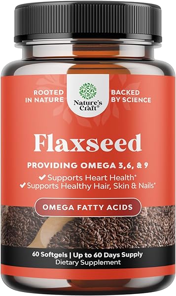 Omega Flaxseed Oil 1000mg per serving Softgels - Flax Seed Oil Softgel for Brain Support Constipation and Cycle support and Heart Health Supplement - Natural Omega 3 6 9 for Hair Skin and Nails in Pakistan