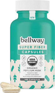 Bellway Super Fiber Capsules - USDA Organic Psyllium Husk Capsules - Daily Psyllium Husk Powder Capsules Supplement for Digestive Health and Regularity, Plant Based, Non-GMO, Kosher - 160 Capsules in Pakistan