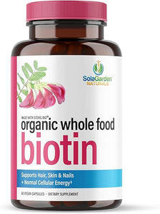 Whole Food Biotin Supplement - Contains Certified Organic Plant Based Biotin from Sesbania Agati Trees - by SolaGarden Naturals. May Support Hair, Skin and Nails. 60 Non GMO Veggie Capsules. in Pakistan