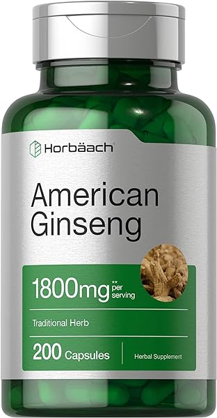 American Ginseng Capsules | 1800 mg | 200 Count | Non-GMO, Gluten Free Supplement | Ginseng Root Extract Complex | by Horbaach in Pakistan