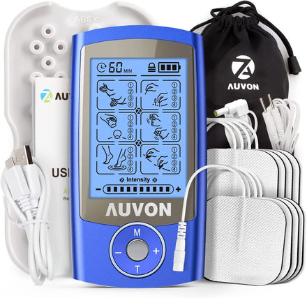 AUVON Rechargeable TENS Unit Muscle Stimulator Machine Pain Relief Electrode Pads