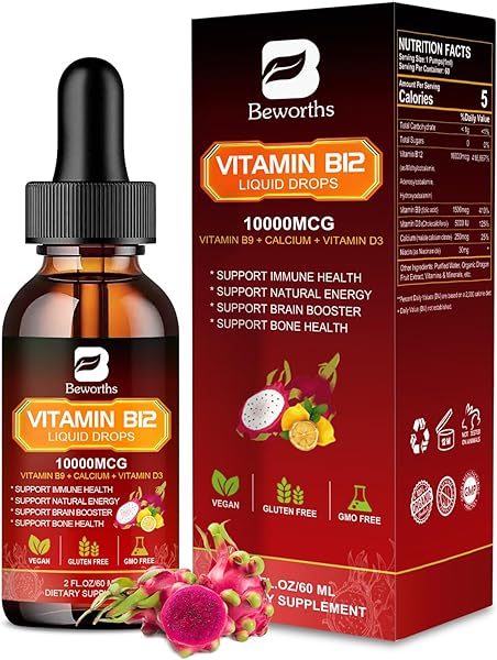 Vitamin B12 Liquid - Vitamin B12 Sublingual Liquid Drops | Methylcobalamin B12,10000mcg Formula with Vitamin B9, Vitamin D3, Calcium | Vegan B12 Vitamins Support Energy & Mood, Memory, Immune System in Pakistan in Pakistan