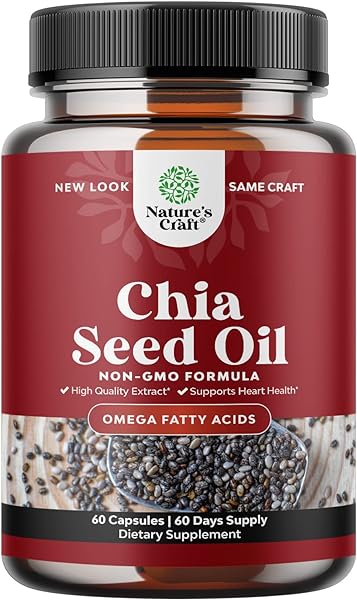 Chia Seed Oil Extract Capsules - Plant Based Omega 3 6 9 Supplement and Daily Fiber Capsules for Adults Digestive Support Immunity and Heart Health - Omega 3 Fatty Acids Supplement for Men and Women in Pakistan