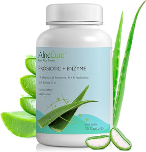 AloeCure Probiotics + Enzyme Capsules for Women's Digestive Health with 2.4 Billion CFU - Daily Aloe Supplement, Full Spectrum Probiotic + Prebiotic Supplement, Gut Support, Super Enzymes, 30 Capsules in Pakistan