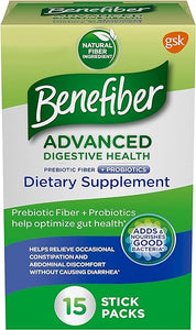 Benefiber Advanced Digestive Health Prebiotic Fiber Supplement Powder with Probiotics for Digestive Health, Low FODMAP – 15 Sticks (3.0 Ounces) in Pakistan