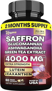 Saffron Supplements 1000mg Glucomannan 1000mg Ashwagandha 1000mg Green Tea Extract 1000mg Lutein & Zeaxanthin - Pure Saffron Extract Capsules - Mood & Vision Pills - 2 Month Supply in Pakistan