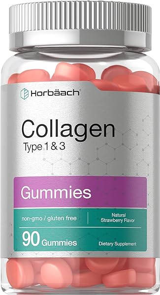 Collagen Gummies | 90 Count | Strawberry Flavored Gummy | Hydrolyzed Collagen Type 1 and 3 | Non-GMO, Gluten Free | by Horbaach in Pakistan