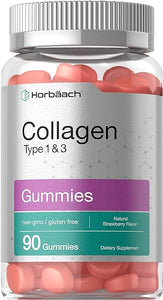 Collagen Gummies | 90 Count | Strawberry Flavored Gummy | Hydrolyzed Collagen Type 1 and 3 | Non-GMO, Gluten Free | by Horbaach in Pakistan