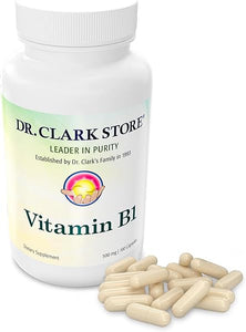 Dr. Clark Vitamin B1 Thiamine 500mg Supplement -Thiamine B1 Supplement for Healthy Nervous System & Energy Metabolism, Gluten-Free, Dairy Free - 100 Gelatin Capsules in Pakistan