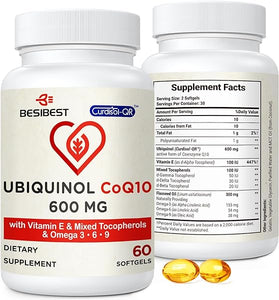 Ubiquinol CoQ10-600mg-Softgel, Active Coq10 Ubiquinol Supplement with Vitamin E & Omega 3, 6, 9, High Absorption-Coenzyme-Q10, Powerful Antioxidant for Energy Production, Tested, 60 Count in Pakistan