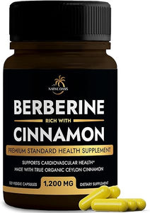 Berberine Supplement with Ceylon Cinnamon | Berberine HCL 1,200mg Plus Ceylon Cinnamon from Sri Lanka for Heart Health, Weight Loss & Immune Support | Non-GMO, Lab Tested, Zero Fillers | 120ct. in Pakistan