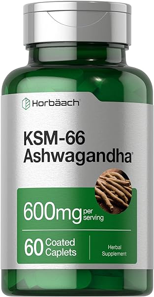 KSM-66 Ashwagandha 600mg | 60 Caplets | with L-Theanine | Vegan, Non-GMO, Gluten Free Root Extract | by Horbaach in Pakistan