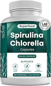 Organic Spirulina and Chlorella Capsules – 180 Chlorophyll Pills, Blue Green Algae Powder Capsules to Support Detox, Mitochondria & Energy– 3X More Chlorella Spirulina Powder/Serving in Pakistan