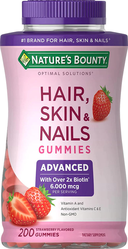 Nature's Bounty Optimal Solutions Advanced Hair, Skin & Nails Gummies, Strawberry, 200 Count