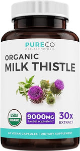 USDA Organic Milk Thistle Capsules - 80% Silymarin - 9,000mg of Milk Thistle Seed Extract - Supports Liver Cleanse, Liver Detox, & Liver Health - Vegan Supplement - 2 Month Supply - 60 Pills (No Oil) in Pakistan