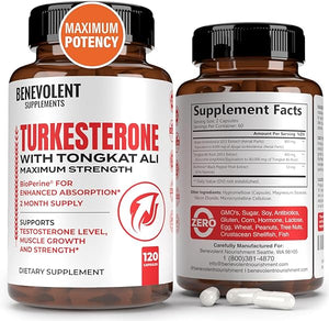 Turkesterone 8,000mg [Highest Purity] + BioPerine® for High Absorption Supplement with Tongkat Ali - Increase Stamina, Lean Muscle Growth & Recovery, Boosts Drive 3rd Party Tested 2 Months Supply in Pakistan