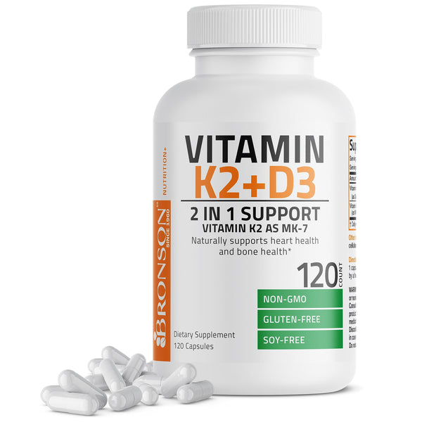 Bronson Vitamin K2 (MK7) with D3 Supplement Non-GMO Formula 5000 IU Vitamin D3 & 90 mcg Vitamin K2 MK-7 Easy to Swallow Vitamin D & K Complex, 120 Capsules