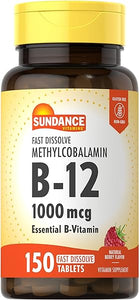 Sundance - B-12 Methylcobalamin 1,000 mcg | 150 Fast Dissolve Tablets | Natural Berry Flavor | Vegetarian, Non-GMO, and Gluten Free Essential Vitamin Supplement in Pakistan