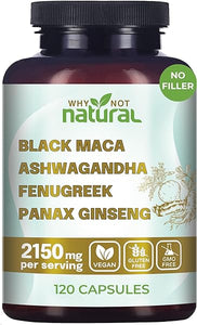 Why Not Natural 4-in-1 Organic Black Maca Root, Ashwagandha, Fenugreek, Panax Ginseng Capsules, Supplement for Men and Women (120 Count (Pack of 1) in Pakistan