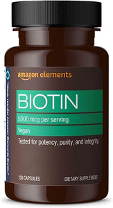 Amazon Elements Vegan Biotin 5000 mcg - Hair, Skin, Nails, 130 Capsules (4 month supply) (Packaging may vary) in Pakistan