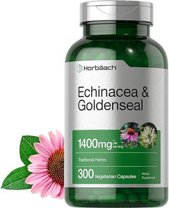 Echinacea Goldenseal Capsules | 1400mg | 300 Count | Vegetarian, Non-GMO, Gluten Free Extract Supplement | by Horbaach in Pakistan