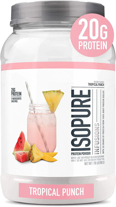 Isopure Protein Powder, Clear Whey Isolate Protein, Post Workout Recovery Drink Mix, Gluten Free with Zero Added Sugar, Infusions- Tropical Punch, 16 Servings