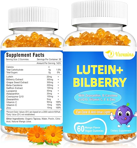 20mg Lutein & Zeaxanthin Gummies with Bilberry, Astaxanthin, Omega 3, Vitamin C, E - Sugar Free Eye Health Supplement for Adults & Kids - Dry Eye Relief, Vision Clarity, Macular Support in Pakistan in Pakistan