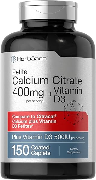 Calcium Citrate with Vitamin D3 | 150 Petites | Vegetarian Supplement | Non-GMO, Gluten Free | by Horbaach in Pakistan in Pakistan