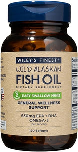 Wiley's Finest Wild Alaskan Fish Oil Easy Swallow Minis - Omega-3 Fish Oil Supplement for Adults and Kids - Double-Strength 630mg EPA and DHA Natural Supplement - 120 Mini Softgels (60 Servings) in Pakistan