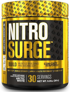 Nitrosurge Build Pre Workout with Creatine for Muscle Building - Con Cret Creatine Pre Workout Powder & elevATP for Intense Energy, Powerful Pumps, & Endless Endurance - 30 Servings, Arctic White in Pakistan