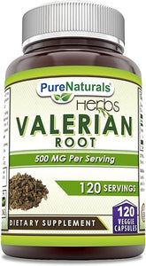 Pure Naturals Valerian Root Supplement | 500 Mg | 120 Veggie Capsules | Non-GMO | Gluten Free | Made in USA in Pakistan