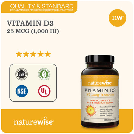 NatureWise Vitamin D3 1000iu (25 mcg) Healthy Muscle Function, and Immune Support, Non-GMO, Gluten Free in Cold-Pressed Olive Oil, Packaging Vary ( Mini Softgel), 360 Count