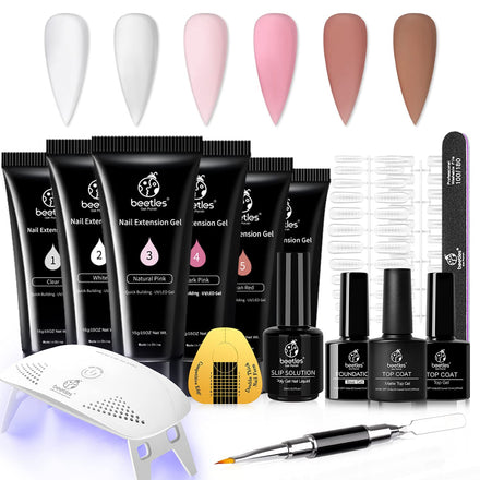 Beetles Gel Polish Nude Poly Nail Kit with Mini Nail Lamp for Nail Art Starter Kit